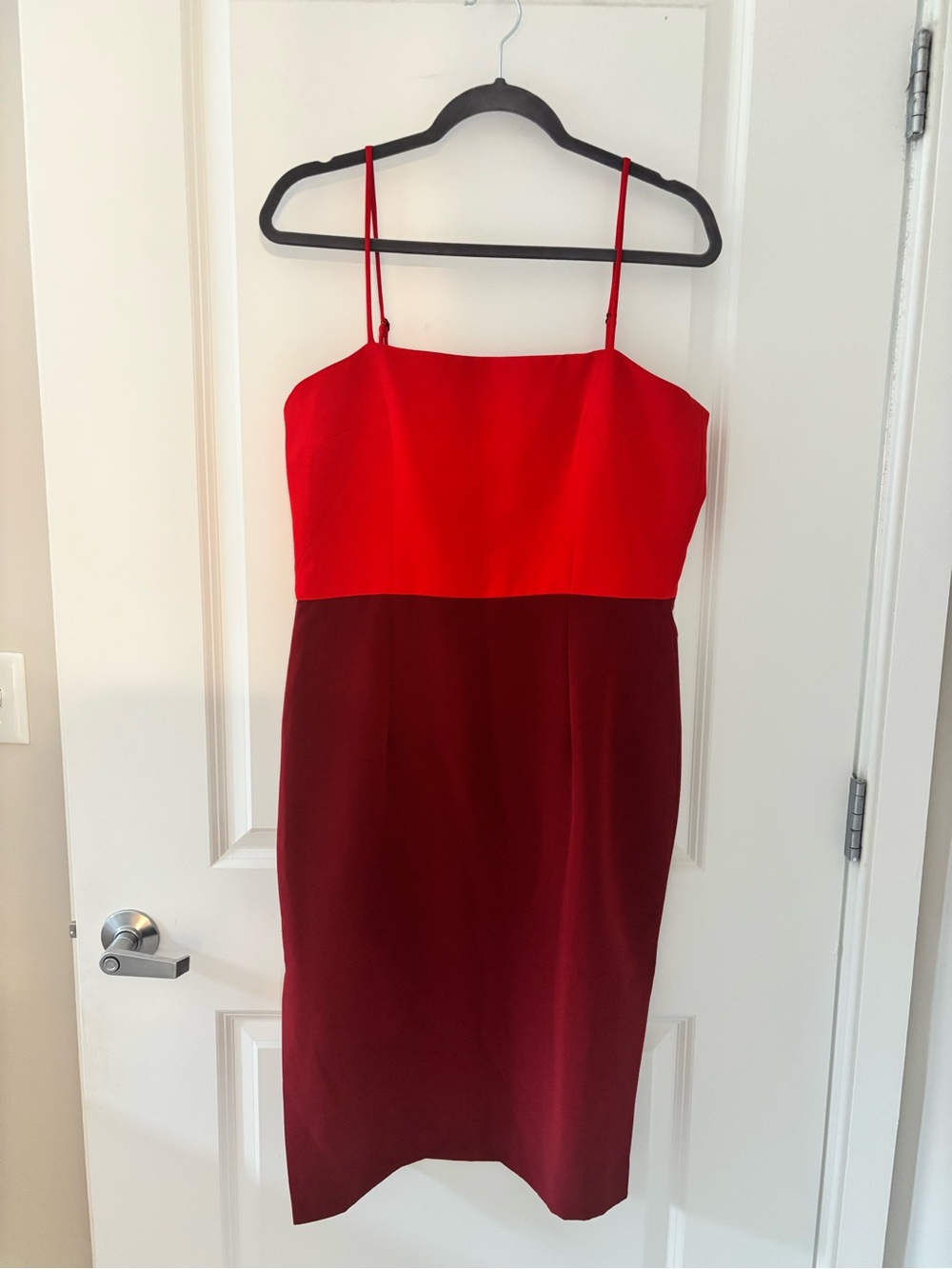 Milly Two-Tone Red and Burgundy Spaghetti-Strap Midi Dress